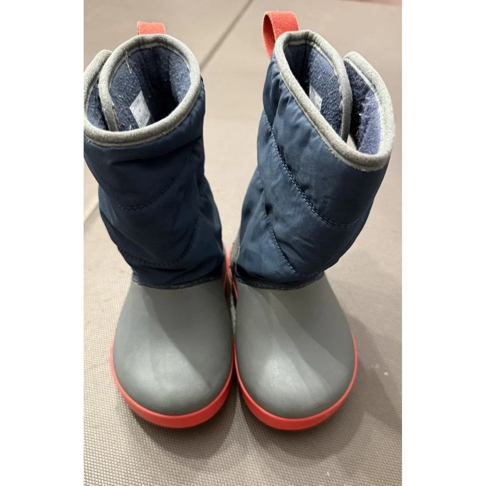 Crocs Lodge Point Children kids 7 C7 Navy Blue‎ Orange Snow Boot 204660